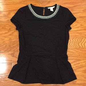 Black Banana Republic beaded collar tee blouse